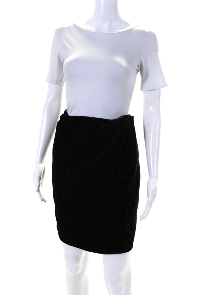 Theory Womens Polka Dot Velvet Mini Wrap Pencil Skirt Black Size 8 - Image 2 of 4