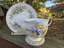 Rosina China, England, “Wild Flowers”, Blue Flowers Gold Rim, Tea Cup & Saucer
