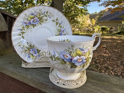 Rosina China, England,  Wild Flowers , Blue Flowers Gold Rim, Tea Cup & Saucer