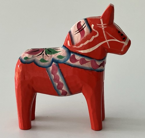 Vintage 4" Dala Orange Horse Swedish Hand Painted Folk Art