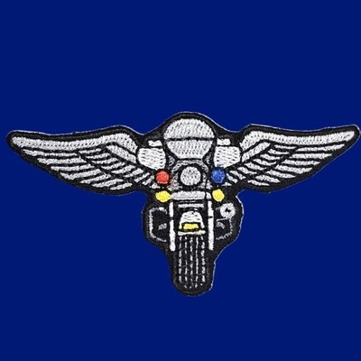 MOTORCYCLE HD WING PATCH: 3'' Embroidered Patch, Item #2005 Black-Silver