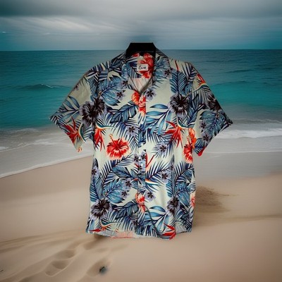 EUOW Men's Hawaiian Floral Palm Leaf Print Size Medium Short Sleeve Button Shirt