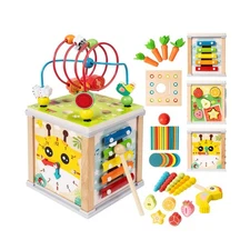 Wooden Activity Cube | 10-in-1 Montessori Toys | Multipurpose Baby ... Fast Ship