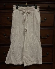 Rewash Women's White Cotton Wide Leg Pants Size Medium Elastic Waist