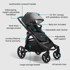 Baby Jogger City Select 2 Eco Stroller Harbor Grey Single to Double Convertible