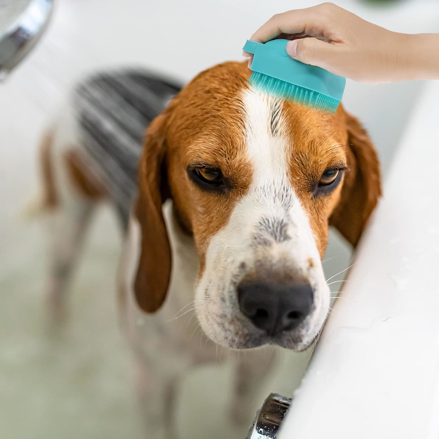 LLMSIX Dog Washing Brush Dog Bath Brush and Shampoo Dispenser Soft Pet