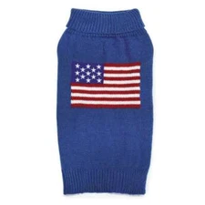 ZACK & ZOEY ELEMENTS AMERICAN FLAG DOG PUPPY TURTLENECK SWEATER BLUE Misc Sizes 
