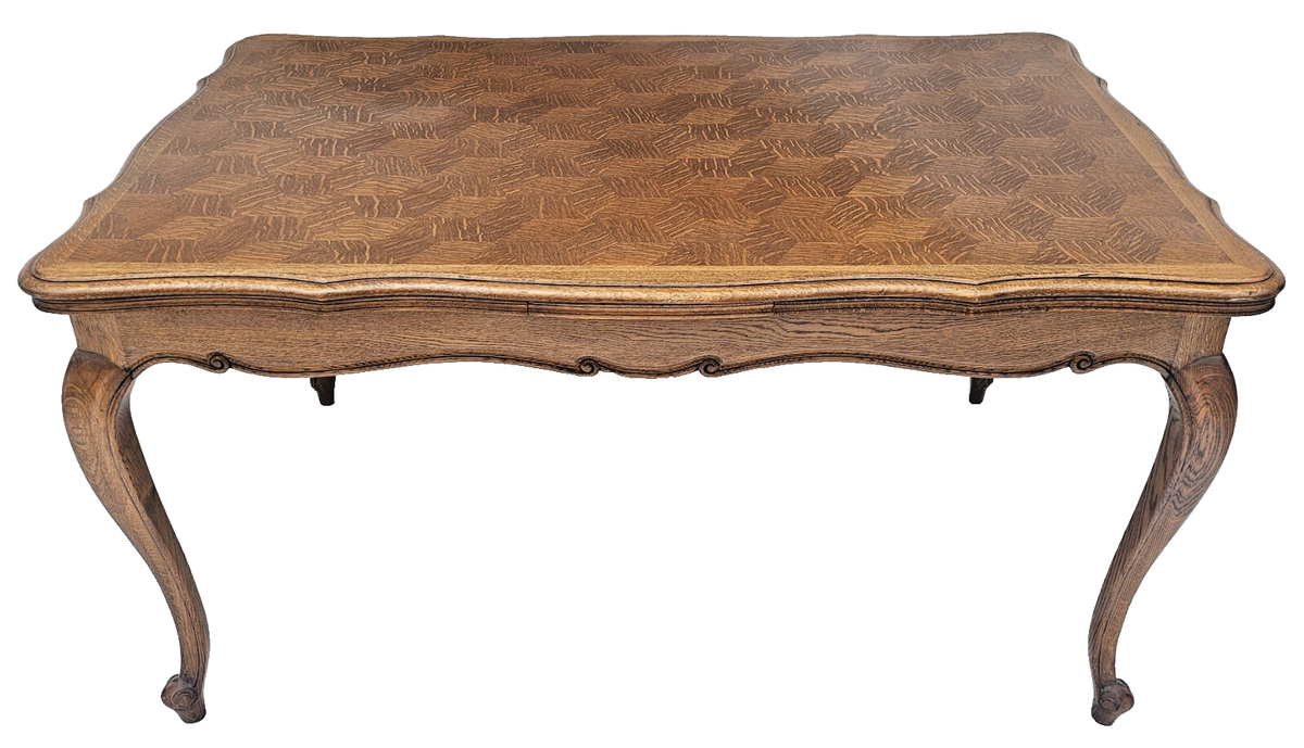 Vintage 1930s French Oak Extendable Dining Table – Slide-Out Draw