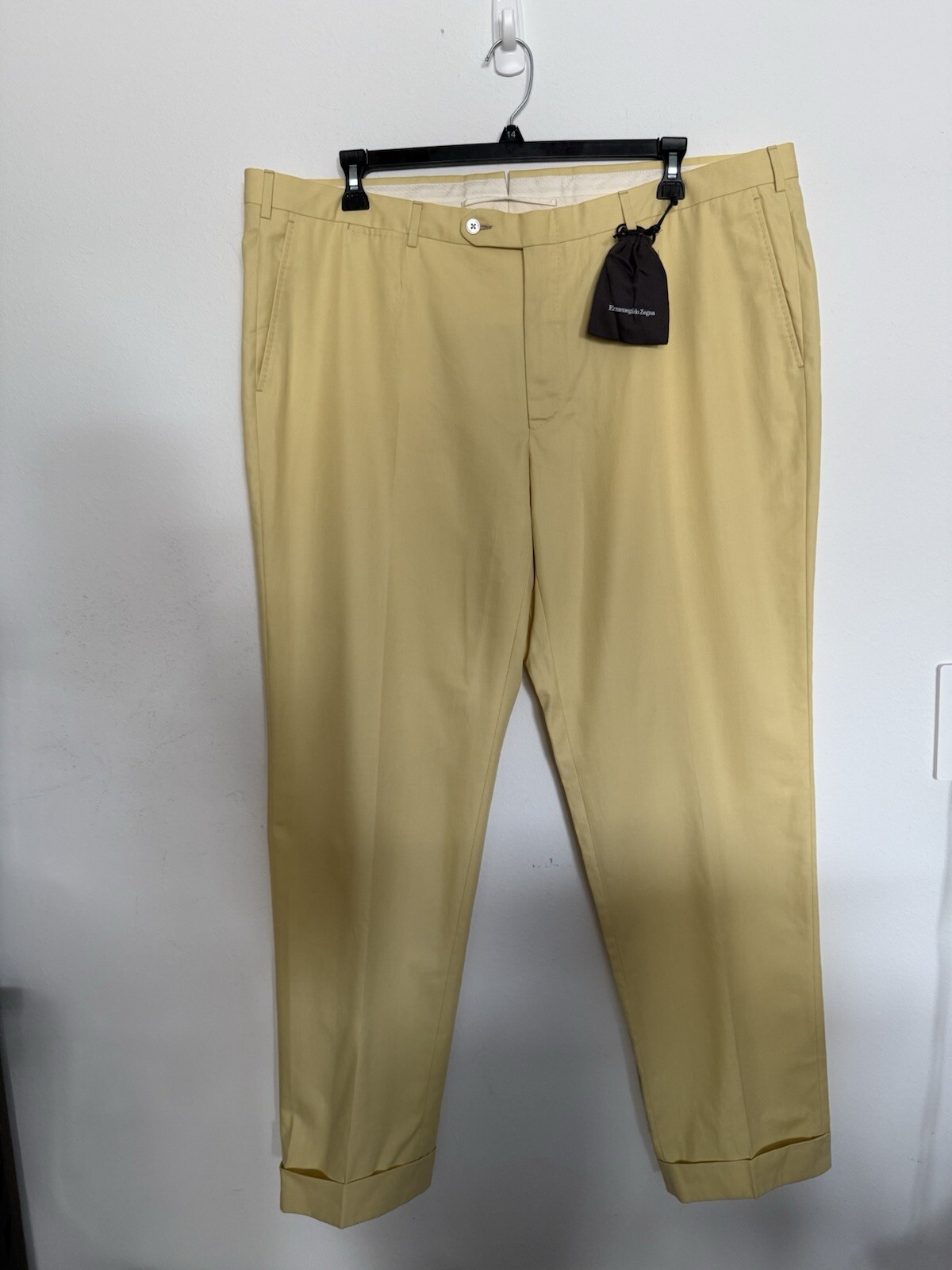 Ermenegildo Zegna Pants Mens 7-64L Beige 100% Cotton Trousers Flat Front Casual