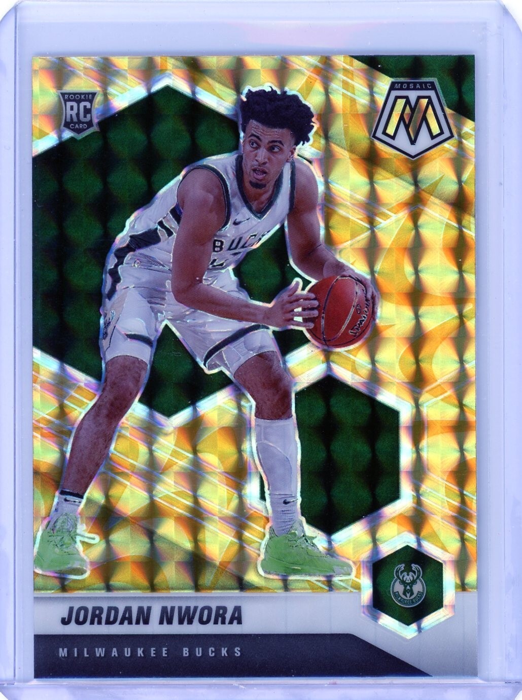 2020-21 Panini Mosaic Jordan Nwora Yellow Reactive Prizm #219 Milwaukee Bucks