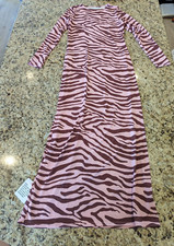 ASOS DESIGN Women's long sleeve maxi t-shirt dress with zebra print in pink US 6