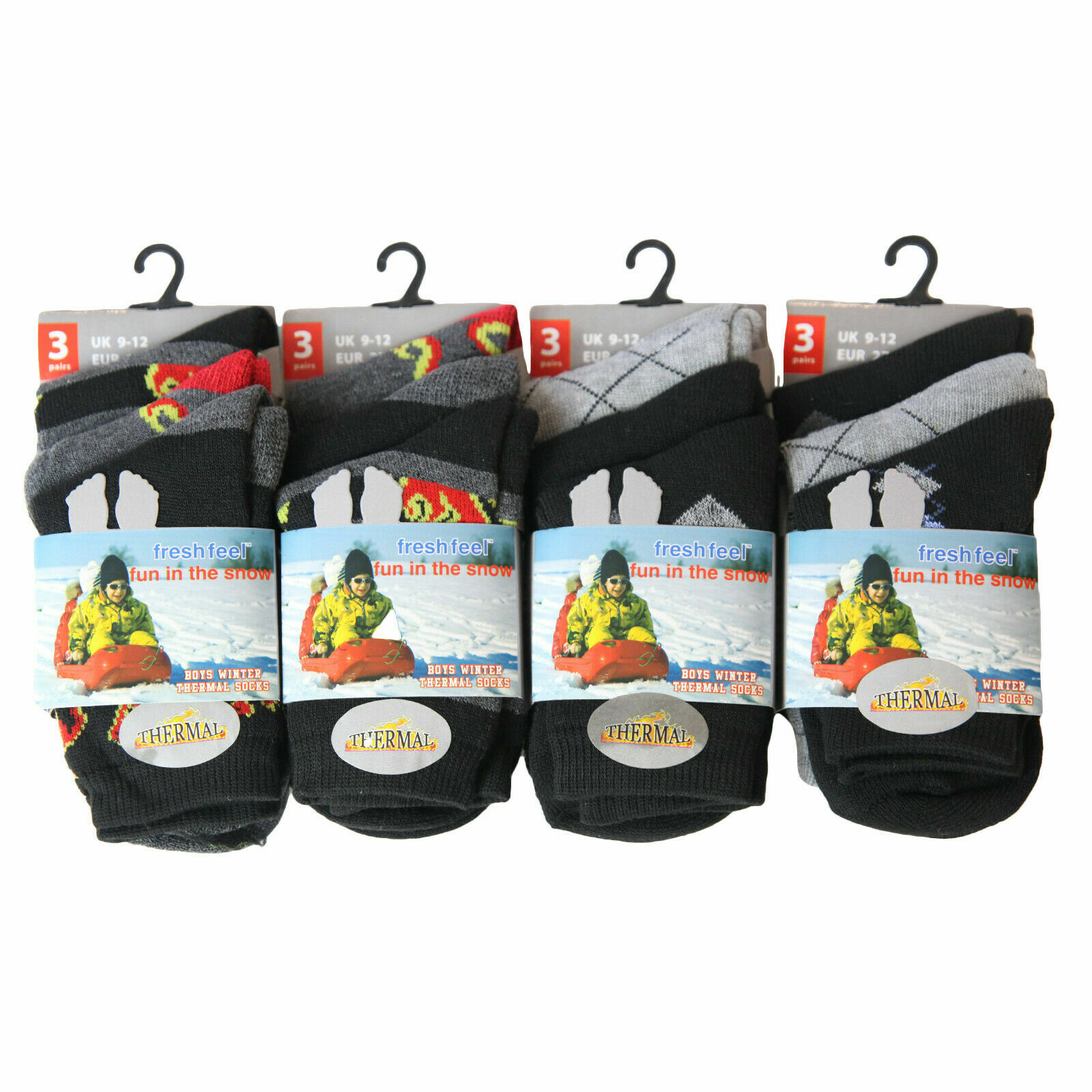 3 Pairs Childrens Thermal Socks Boys Thermal Thick Boot Socks Kids