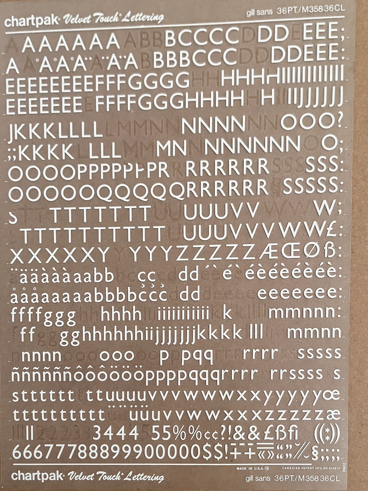 Chartpak Velvet Touch Dry Transfer Lettering Sheet 36 PT Gill Sans 4