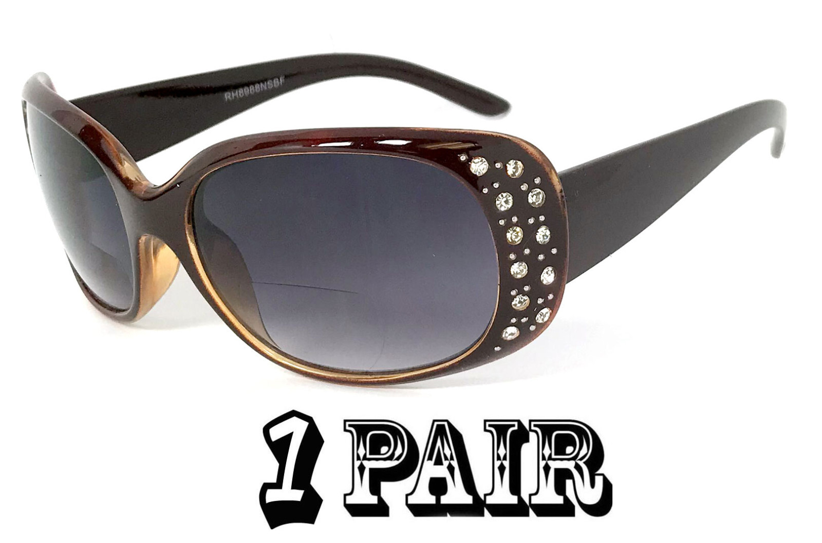 Retro Square Frame Rhinestone Bifocal Sunglasses For Women - Reading & UV Protection