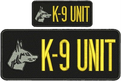 K-9 UNIT EMBROIDERY PATCH  4X10 AND 2X5 hook on back  GOLD ON BLACK
