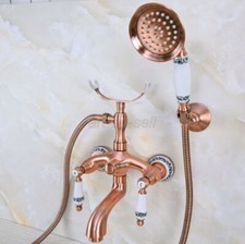 Antique Red Copper Bathroom Clawfoot Bath Tub Tap Faucet Handheld Shower Spray