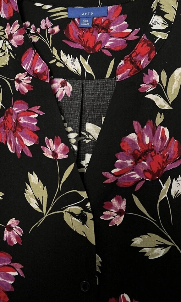 Apt 9 Топ плюс размер XXL черный Moody цветочный длинным рукавом галстук низ кнопка вверх богемное - Изображение 3 из 4