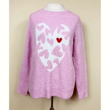 Cupcakes Cashmere NWT Heart Print Knit Crewneck Sweater in Pink/White Size Med