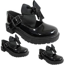Girls Childrens Womens BACK TO SCHOOL SHOES Mary Jane Strap Buckle Bow Loafer