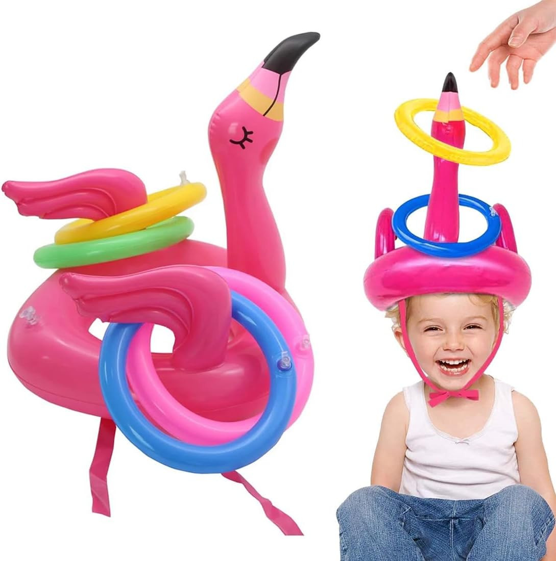 5 Piezas Juego De Lanzamiento De Aros Inflable Con Sombrero De Flamenco Para Fie