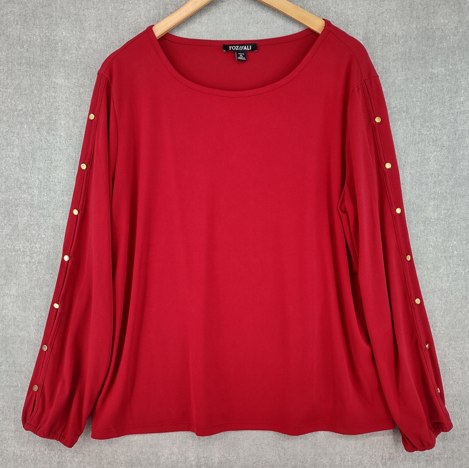 ROZ & ALI Top Womens Petite Extra Large Red Split Sleeve Stretch Pullover