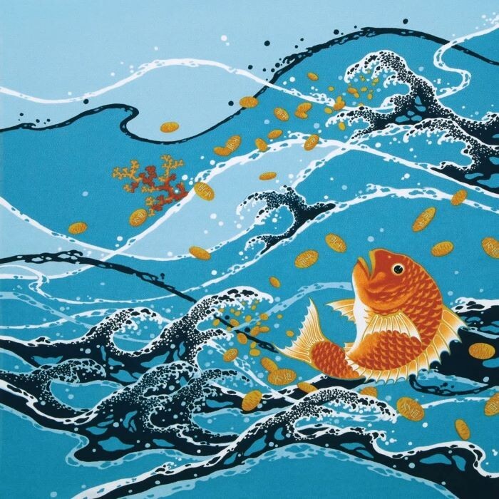 Yu-soku Japanese Furoshiki Wrapping Cloth - Cotton Cat Design 19.7x19.7 Inches