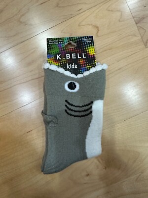 K. Bell Kids Shark Socks, Gray, Shoe Size 11-4, Sock Size 7-8.5, 1 Pair