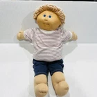 Vintage 1985 Cabbage Patch Kids Doll Boy Curly Hair Blue Eyes Jeans Outfit