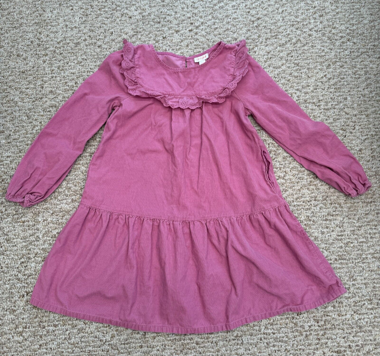 Cat & Jack Ruffle long sleeve Dress Corduroy Tiered Prairie Cottagecore L