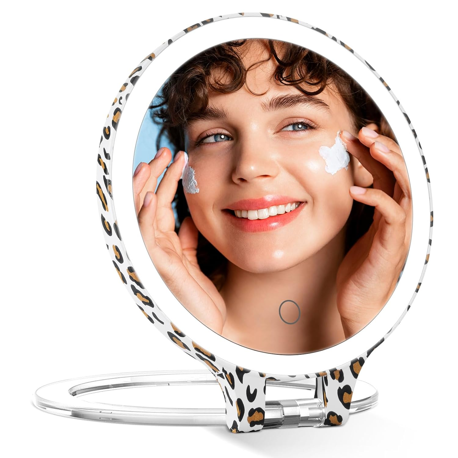 Portable Rechargeable Travel Makeup Mirror with 10X Magnification & 3-Color LED Lights-image