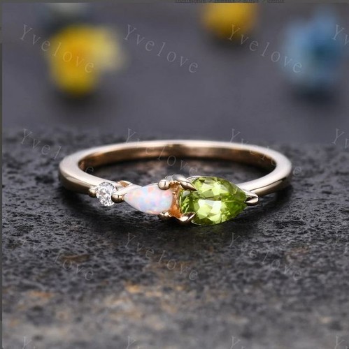 Peridot Opal Ring,Pear Cut moissanite ring 925 sterling silver Ring,women ring - Bild 14 von 14