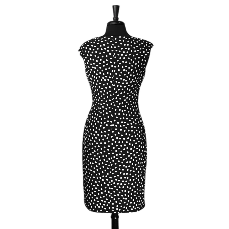 Vestido para mujer Chaps Ralph Lauren negro blanco lunares imitación envoltura fiesta funda M Foto 2 de 4