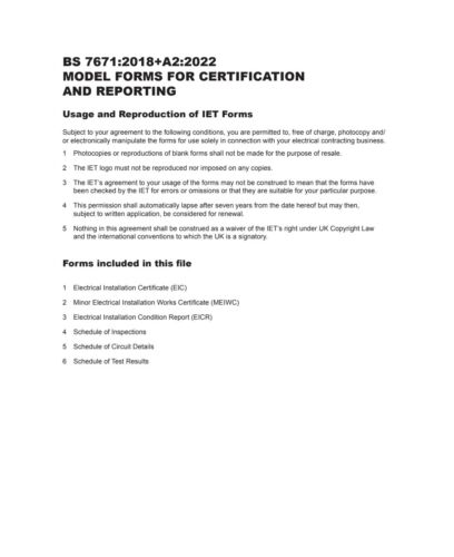 Electric Certificate & Reporting EIC, EICR, Minor Works BS7671 PDF Forms - Picture 4 of 5