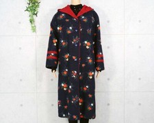 Japanese Vintage Kimono Remake Coat Oshima tsumugi Pure silk Indigo-dyed Flower