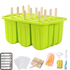 Popsicles Molds Set, 12 Cavity Homemade Maker Ice Pop Mold, Silicone Freezer ...