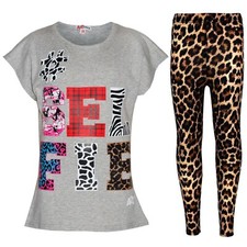 Kids Girls Top Selfie Print Trendy Grey T Shirt top Fashion Legging Set 7-13Yr