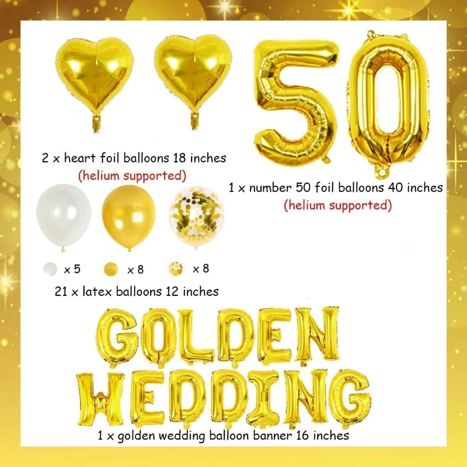 50th Golden Jubilee Anniversary Theme Party DECORATION LATEX Wedding BALLOONS - Image 3 of 3