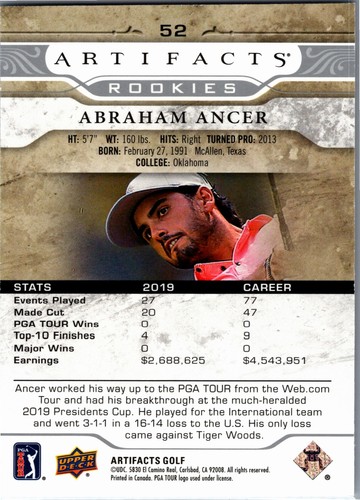 Upper Deck Artifacts 2021 #52 Abraham Ancer LIV Golf - Foto 2 di 2