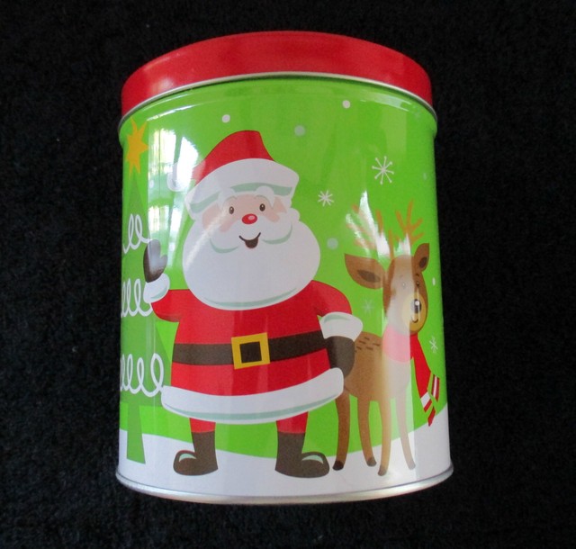 Christmas Tins 1 Square and 1 Tall Round Tin with Santa, Reindeer