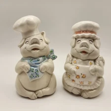Vintage Fitz & Floyd Korea Discontinued Pig Chefs Salt & Pepper Shakers
