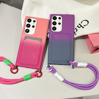 Wrist Strap Card Slot Gradient Case For Samsung Galaxy S24 S23 Ultra A54 A55 A35