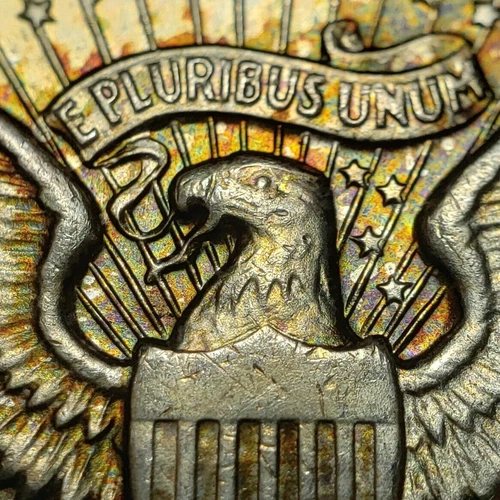 1964 50c Kennedy Half Dollar - Rainbow Accent Toning - BU - SKU-H2545