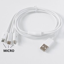 White 3 in 1 micro usb data charger cable 1m 3ft Power 3 android phones at once