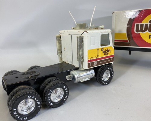 Vintage Nylint Wicks Pies Pressed Steel SemiTruck Trailer 18 Wheeler Tandem Axel - Picture 4 of 9