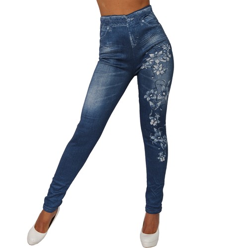 Leggings Hose Thermo High Waist Blumen Blätter Jeans Look Jeggings Teddy Fell - Bild 11 von 18