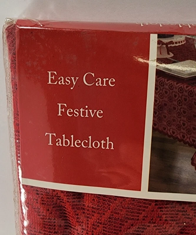 Heart Chain Easy Care Festive Red Hearts 84"x60" Oblong Table Cloth - Image 2 of 4