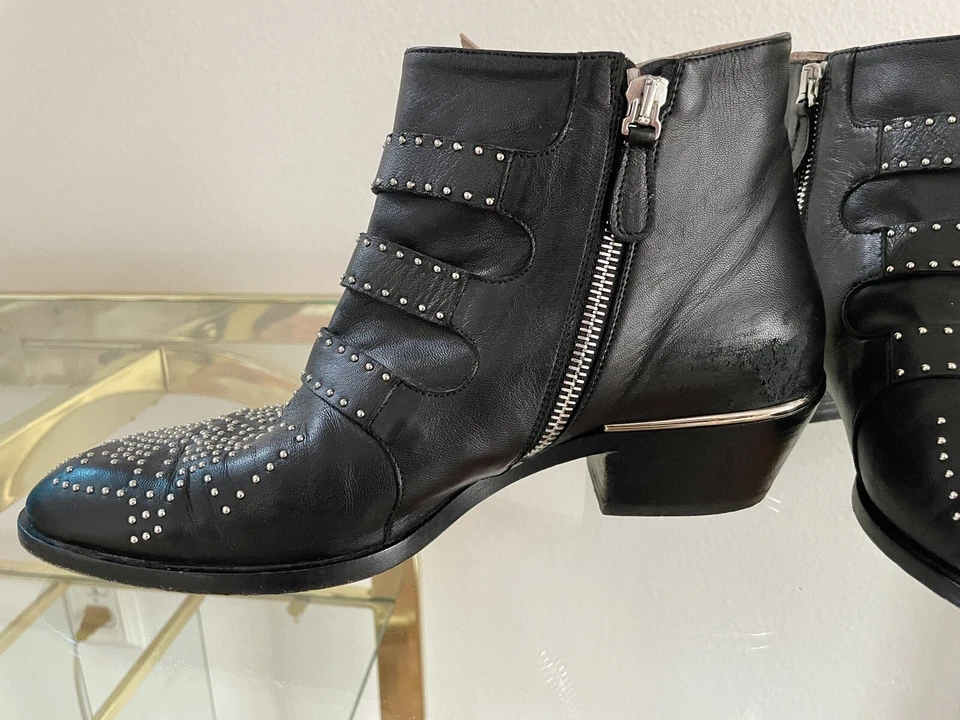 Botas de cuero con tachuelas Chloe Susanna negras punta tono dorado talla EU 36/US 6 Foto 3 de 4