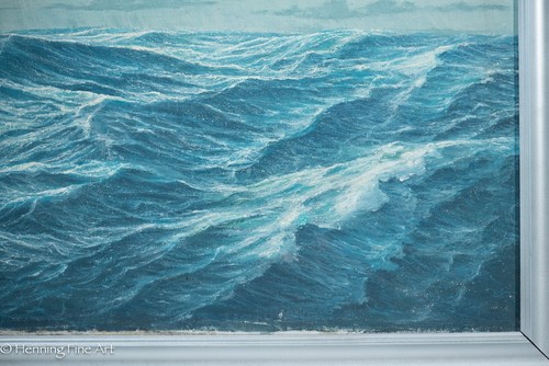 Hermosa pintura al óleo vintage de paisaje marino de Mayorga, olas finas océano, firmada - Imagen 5 de 10