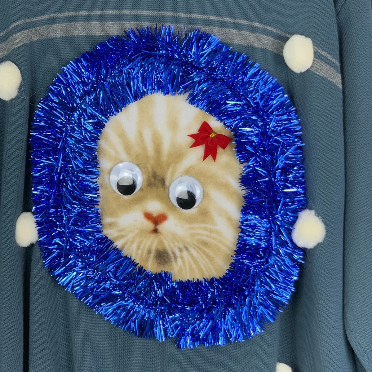Ugly Christmas Sweater Men s size XLT Googly Eyed Cat Silly Fun Partytime