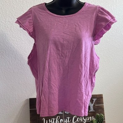 DKNY Jeans Fuchsia Short Sleeve Ruffle Blouse   Size XL   New with Tags